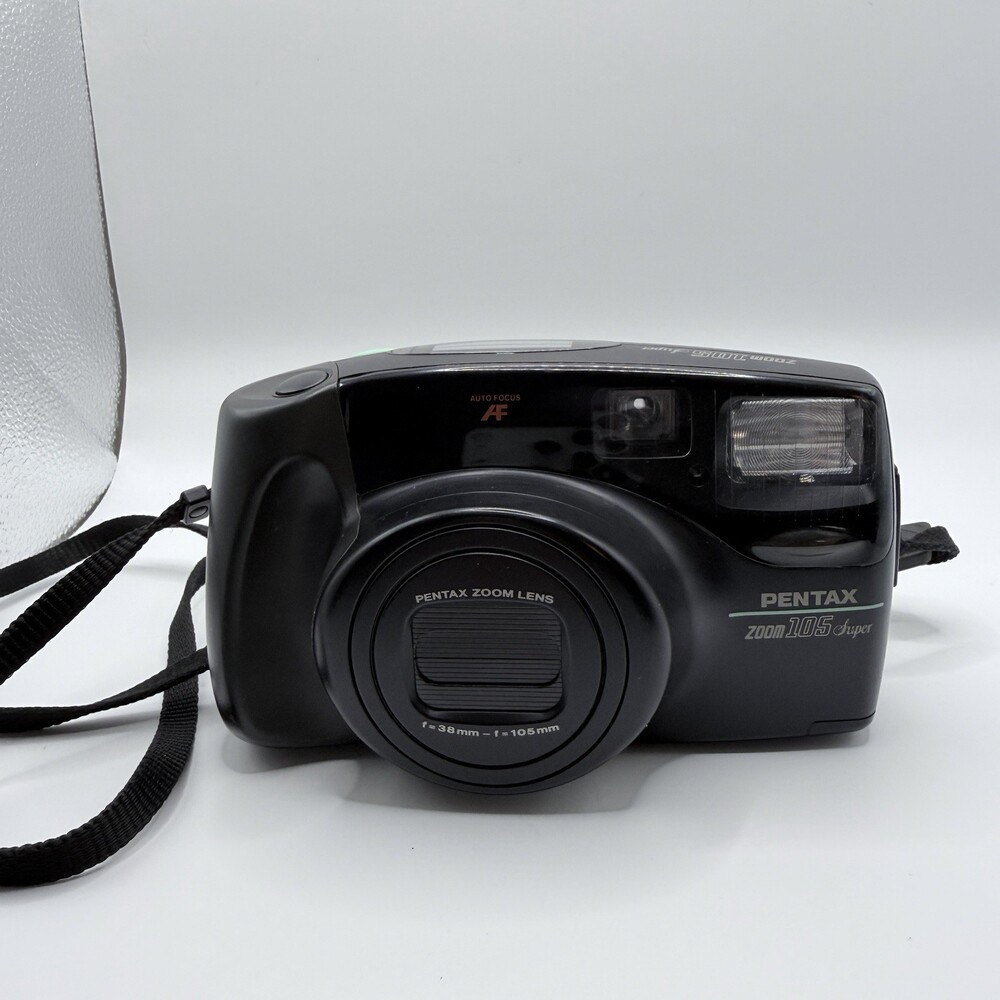 Vintage Pentax Zoom 105 Super Black 35mm Auto Focus Built-In Flash Film Camera